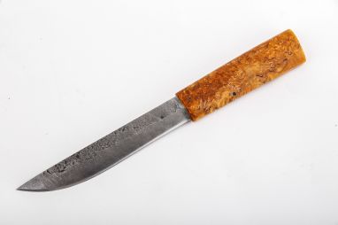 Нож Якутский большой №17 <span><span>(дамасская сталь, стабилизированная карельская берёза, Кованый дол)</span></span>