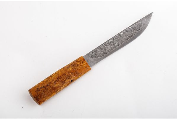 Нож Якутский большой №17 <span>(дамасская сталь, стабилизированная карельская берёза, Кованый дол)</span>