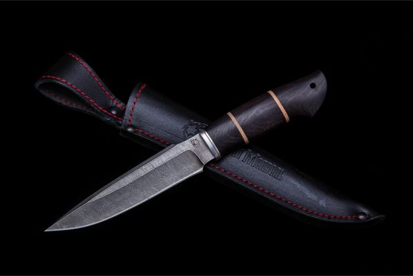 Нож Ворон <span>(дамаск, чёрный граб, вставка береста)</span>