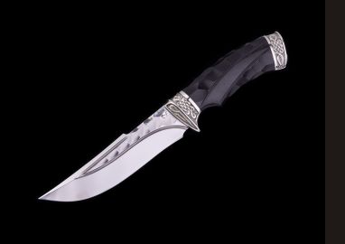 Нож Кайман <span><span>(х12мф, долы - камень, чёрный граб, литьё мельхиор, резная рукоять)</span></span>