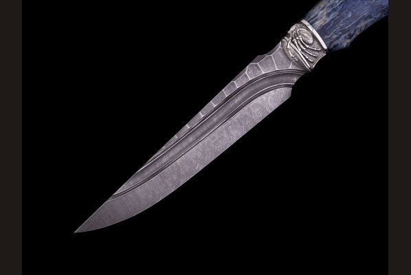 Нож Каратель <span>(дамаск, долы - камень, стабилизированная карельская берёза, литьё мельхиор - Чужой)</span> 
