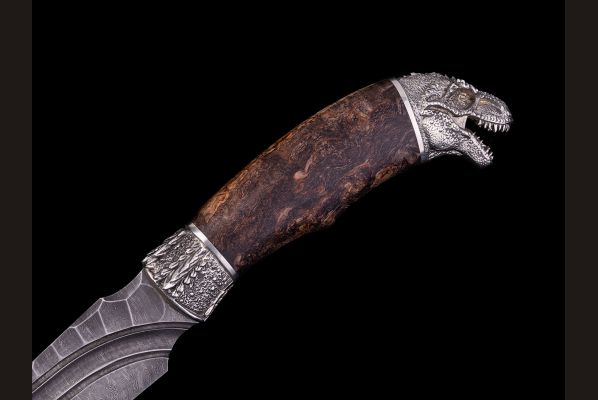 Нож Каратель <span>(дамаск, долы - камень, стабилизированная карельская берёза, литьё мельхиор - Рекс)</span> 