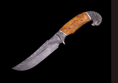 Нож Парнас <span><span>(дамаск, долы - камень, стабилизированная карельская берёза, литьё мельхиор 1)</span></span> 