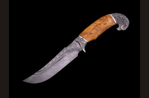 Нож Парнас <span>(дамаск, долы - камень, стабилизированная карельская берёза, литьё мельхиор 1)</span> 