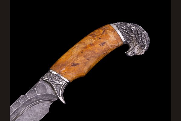 Нож Парнас <span>(дамаск, долы - камень, стабилизированная карельская берёза, литьё мельхиор 1)</span> 
