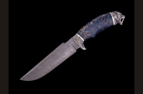 Нож Лиман <span>(дамаск, стабилизированная карельская берёза, литьё мельхиор)</span> 