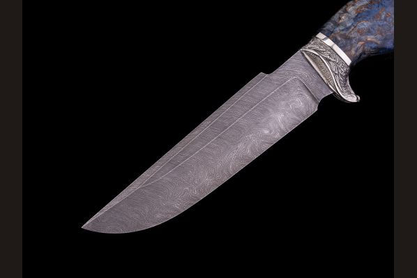 Нож Лиман <span>(дамаск, стабилизированная карельская берёза, литьё мельхиор)</span> 