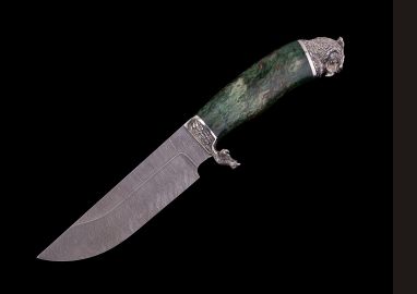 Нож Сахалин <span><span>(дамаск, стабилизированная карельская берёза, литьё мельхиор)</span></span> 