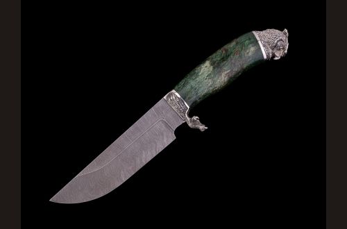 Нож Сахалин <span>(дамаск, стабилизированная карельская берёза, литьё мельхиор)</span> 