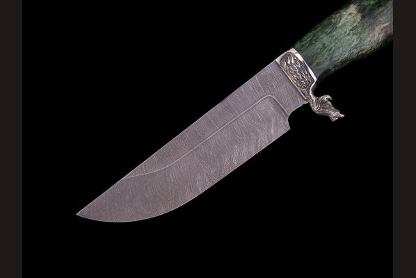 Нож Сахалин <span>(дамаск, стабилизированная карельская берёза, литьё мельхиор)</span> 