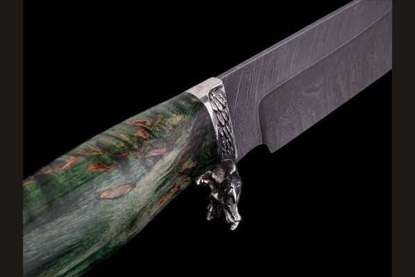 Нож Сахалин <span>(дамаск, стабилизированная карельская берёза, литьё мельхиор)</span> 